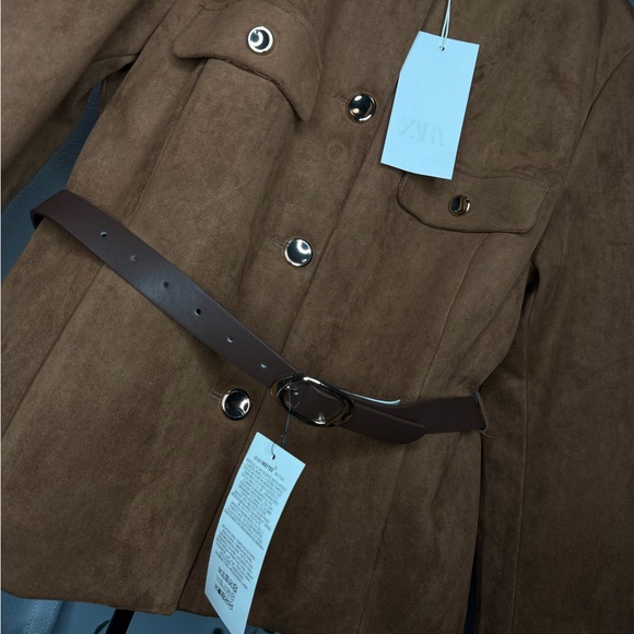 NWT Zara Woman Faux Suede Belted Jacket Balzer Size L Large - Picture 10 of 12